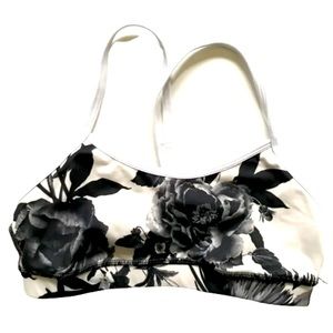 Lululemon Flow Y Bra Womens 6 Black White Gray Floral Print Brisk Bloom Yoga